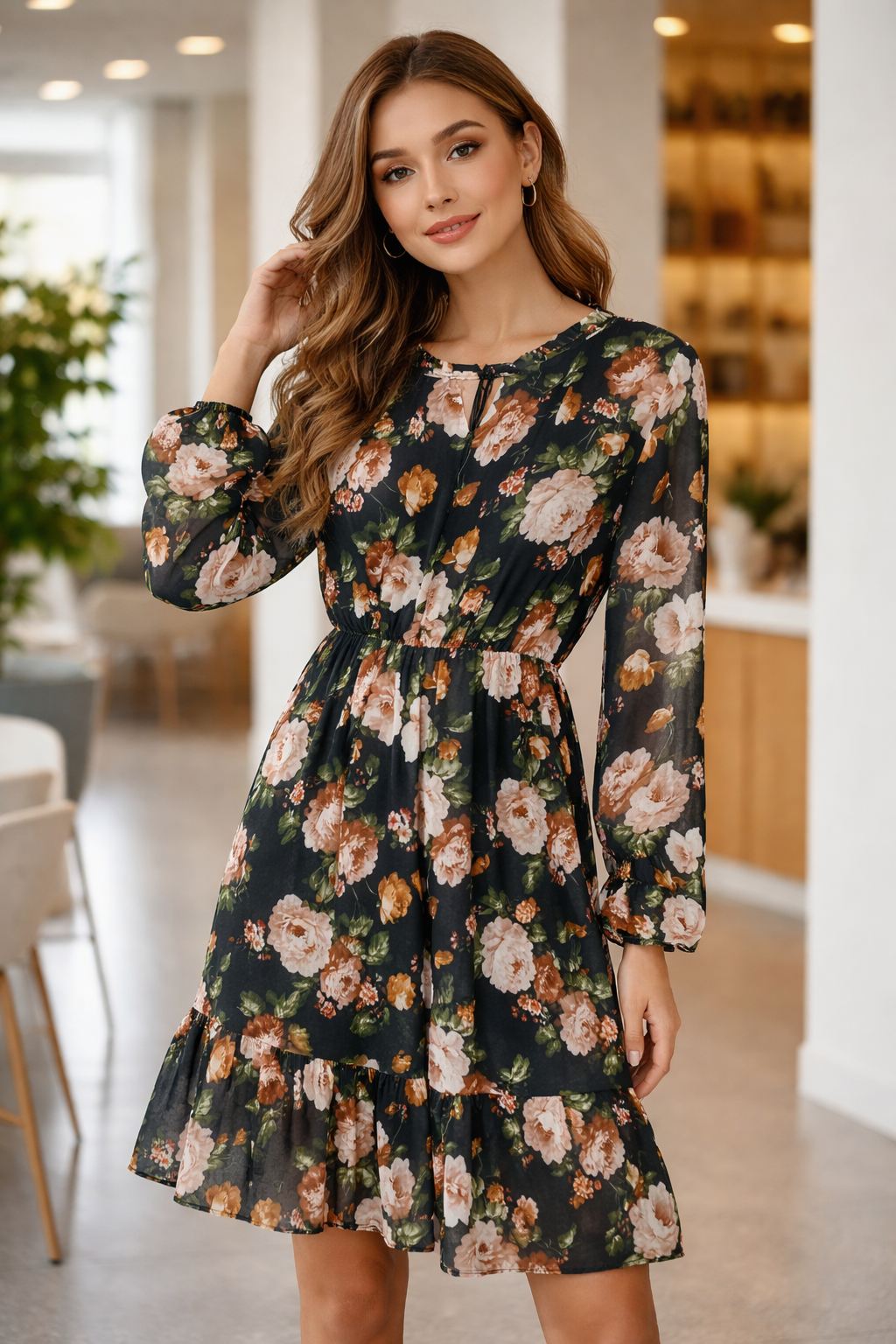 Çicekli şifon elbise