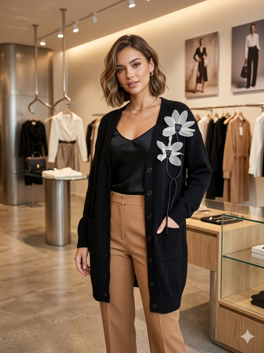 Çiçekli detaylı hırka