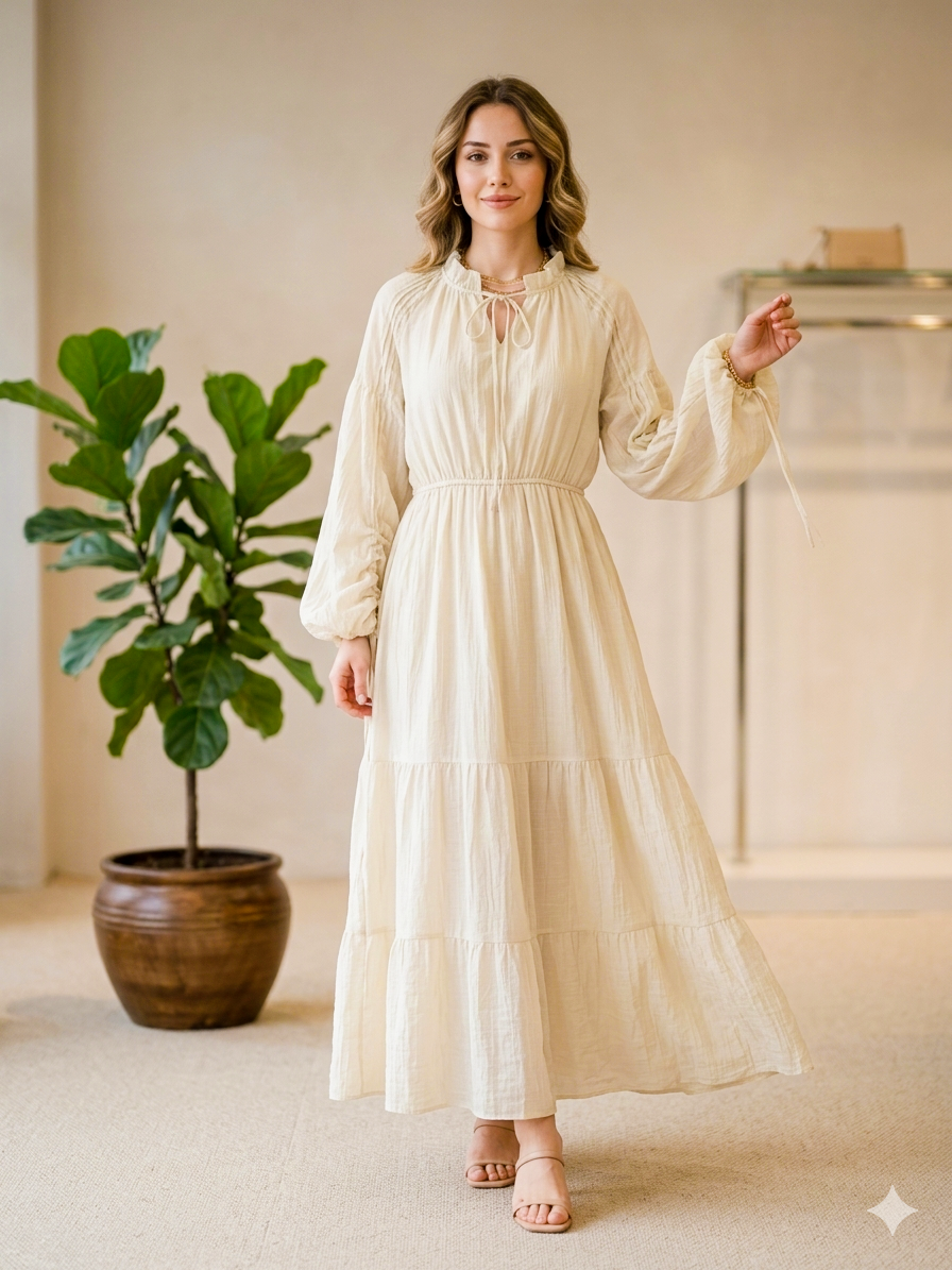 Kolları büzgülü elbise 