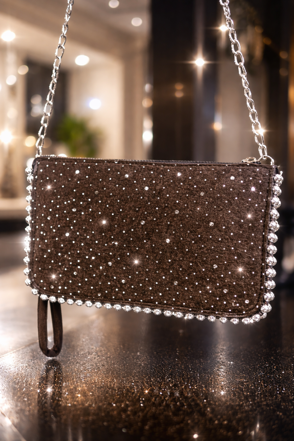 Taşlı süet kahve çanta